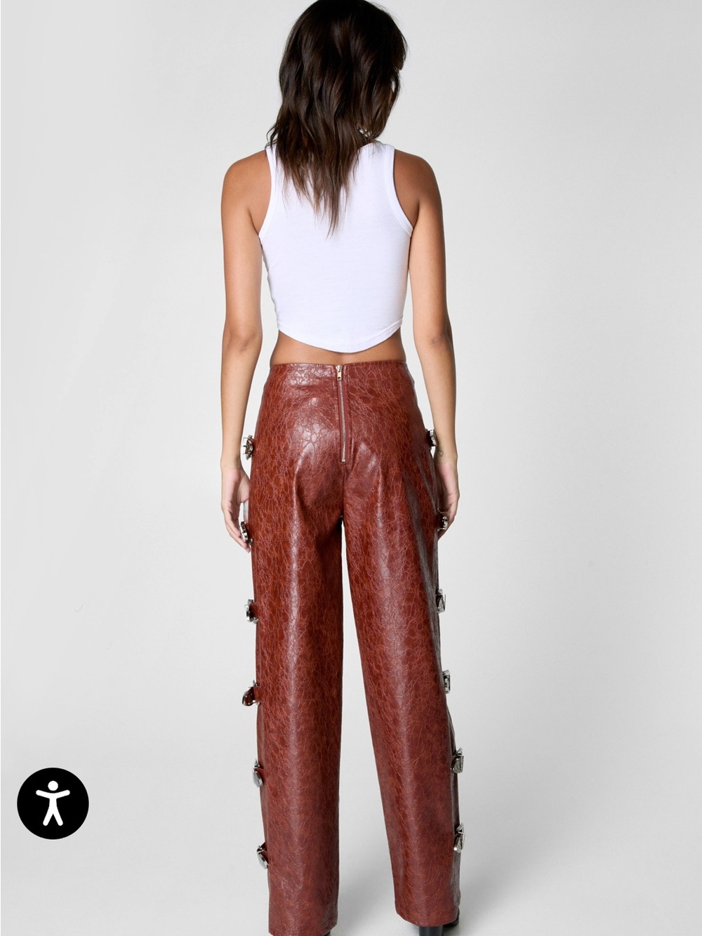 Nasty Gal Distressed Faux Leather Buckle Detail Trouser - Picture 4 of 7